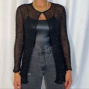 Vintage JMD NY Silk Beaded Cardigan (size small)